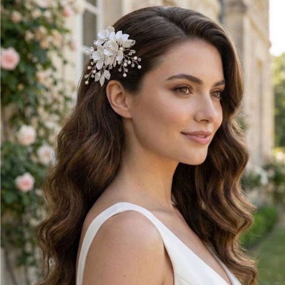 Anthropologie White Floral Pearl Hair Clip R375